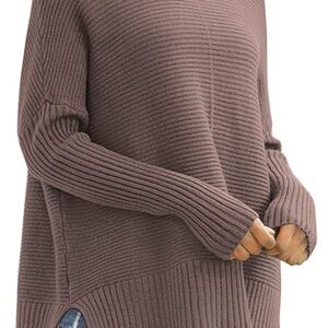 Brown Ribbed Cowl Neck Sweater
